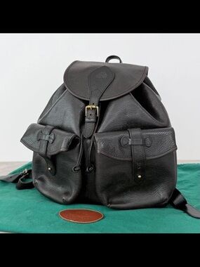 Mulberry Black Pebbled Leather Drawstring Backpack with Flap and Front Pockets